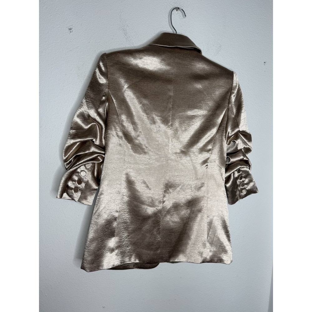 Cinq a Sept Kylie Ruched Sleeve Blazer Champagne GoldMetallic Size 00 Party Glam - Picture 8 of 10
